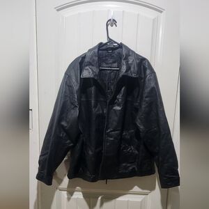 Men's St. Johns Bay Black Leather Bomber Jacket Quilted Zip Up XL
